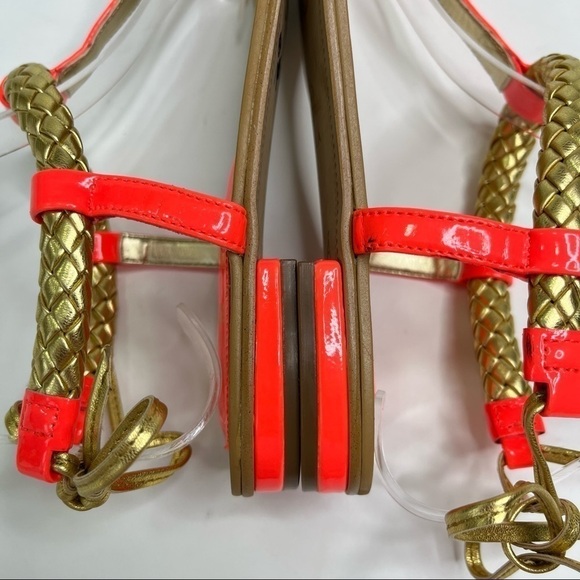NEW Isolá Bright Neon Coral Cleopatra Gold Braided Tie Back Thong Sandals - Picture 7 of 14